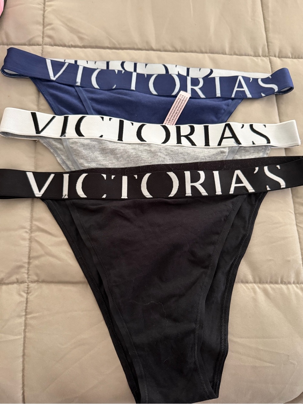 Victoria's Secret Women’s 3- Pack Logo Bikini Briefs - Black, Gray, Navy